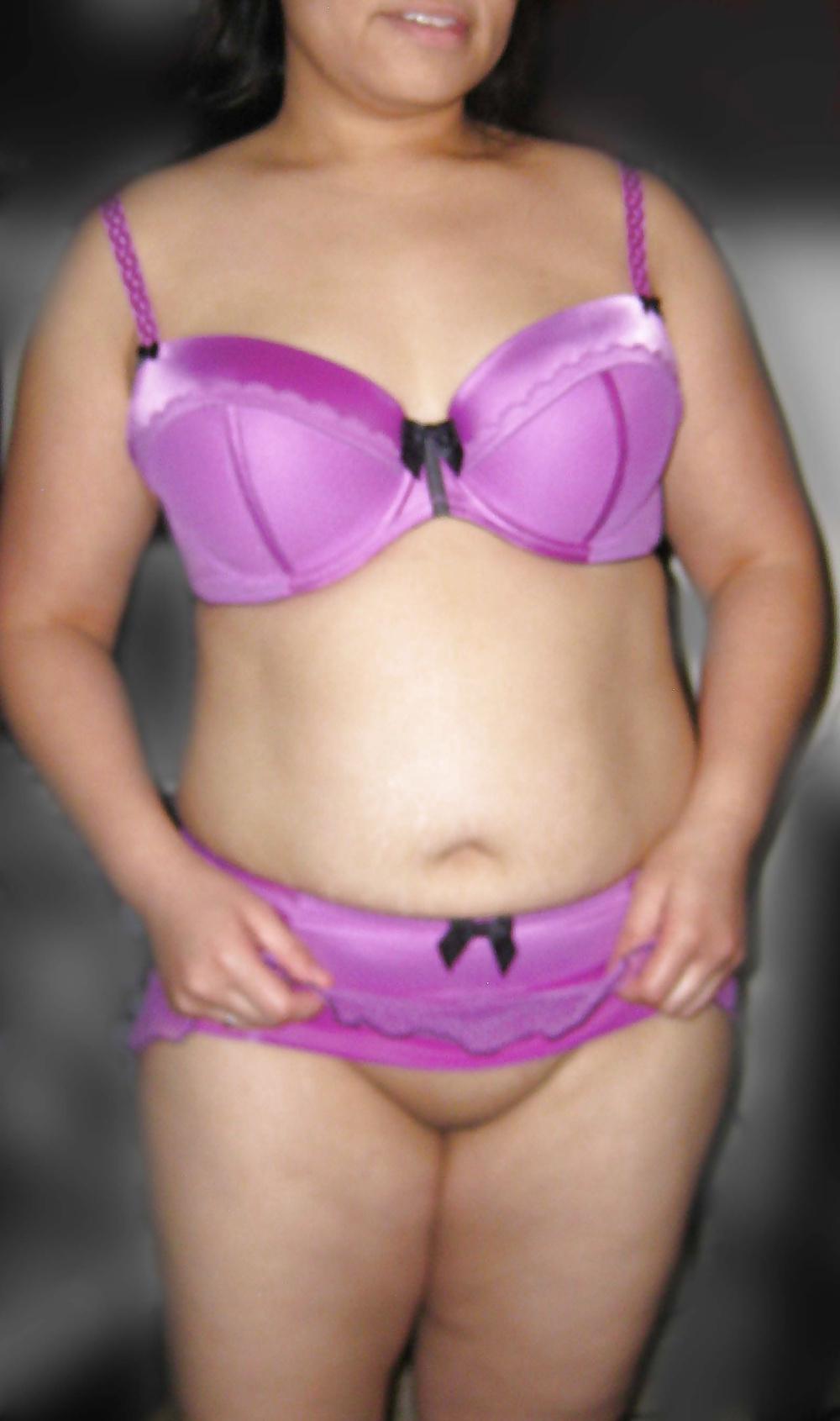 16P Asian wife poses in purple lingerie before getting fucked
