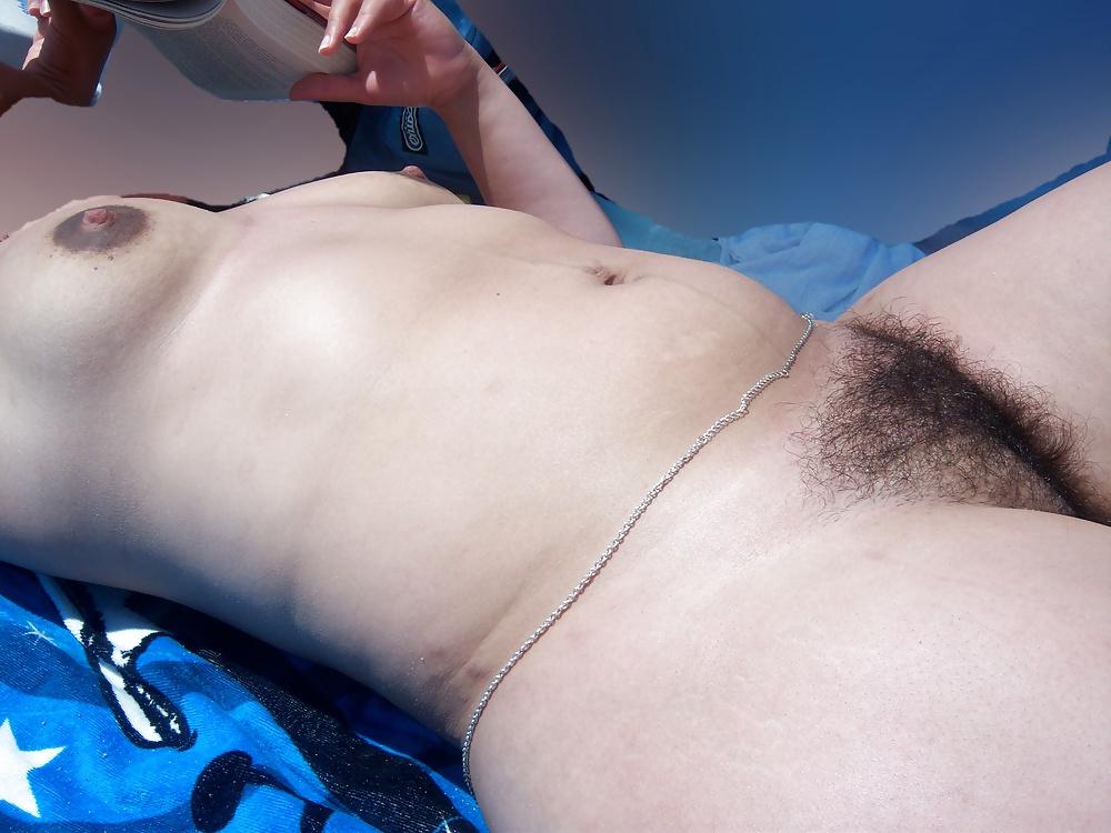 17P Dark nipples, hairy wife at nude beach