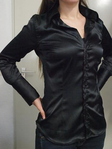 25P Black Satin Blouses