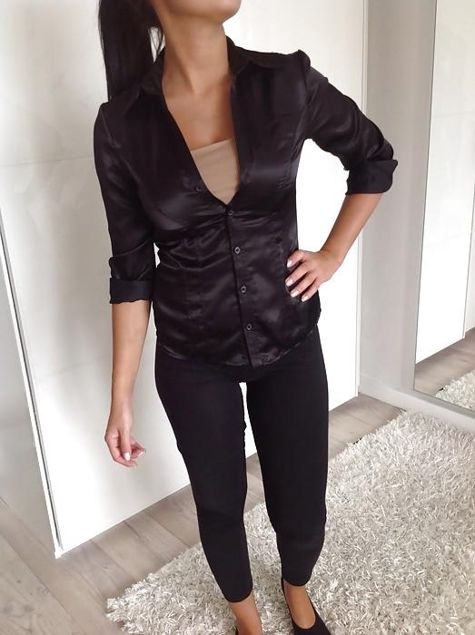 25P Black Satin Blouses