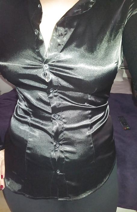 25P Black Satin Blouses