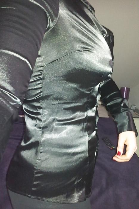 25P Black Satin Blouses
