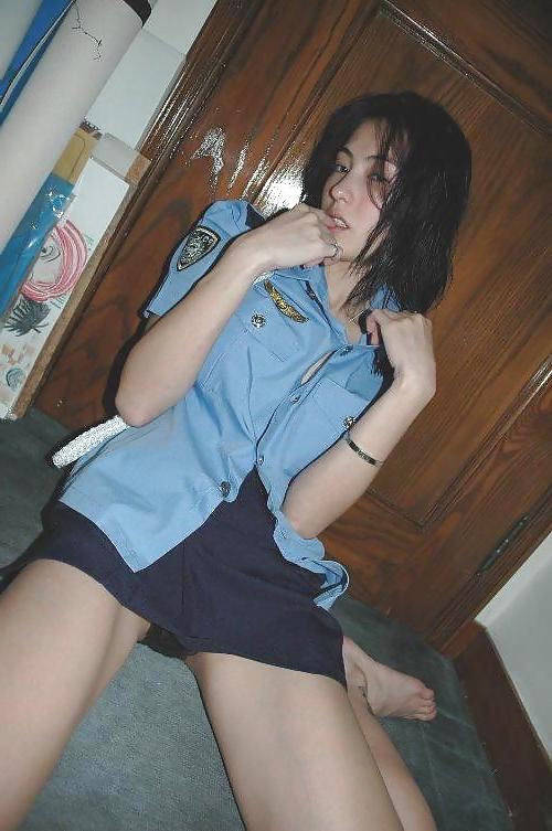 25P Horny Asian Policewoman Playing With Herself & Sucking Dick