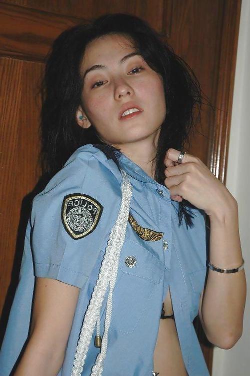 25P Horny Asian Policewoman Playing With Herself & Sucking Dick