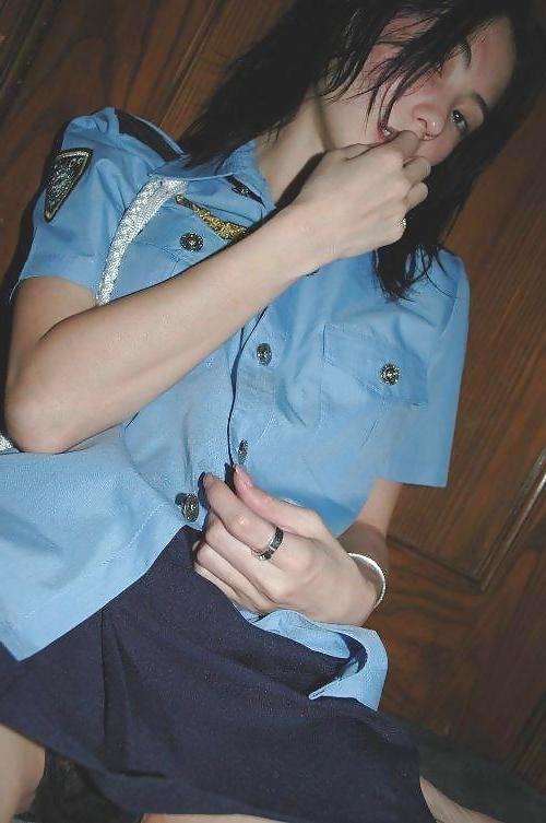 25P Horny Asian Policewoman Playing With Herself & Sucking Dick