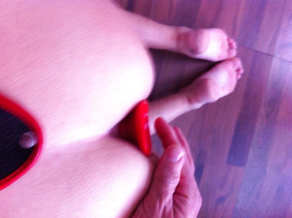 23P TOPBICHE red anal buttplug and leather pant.