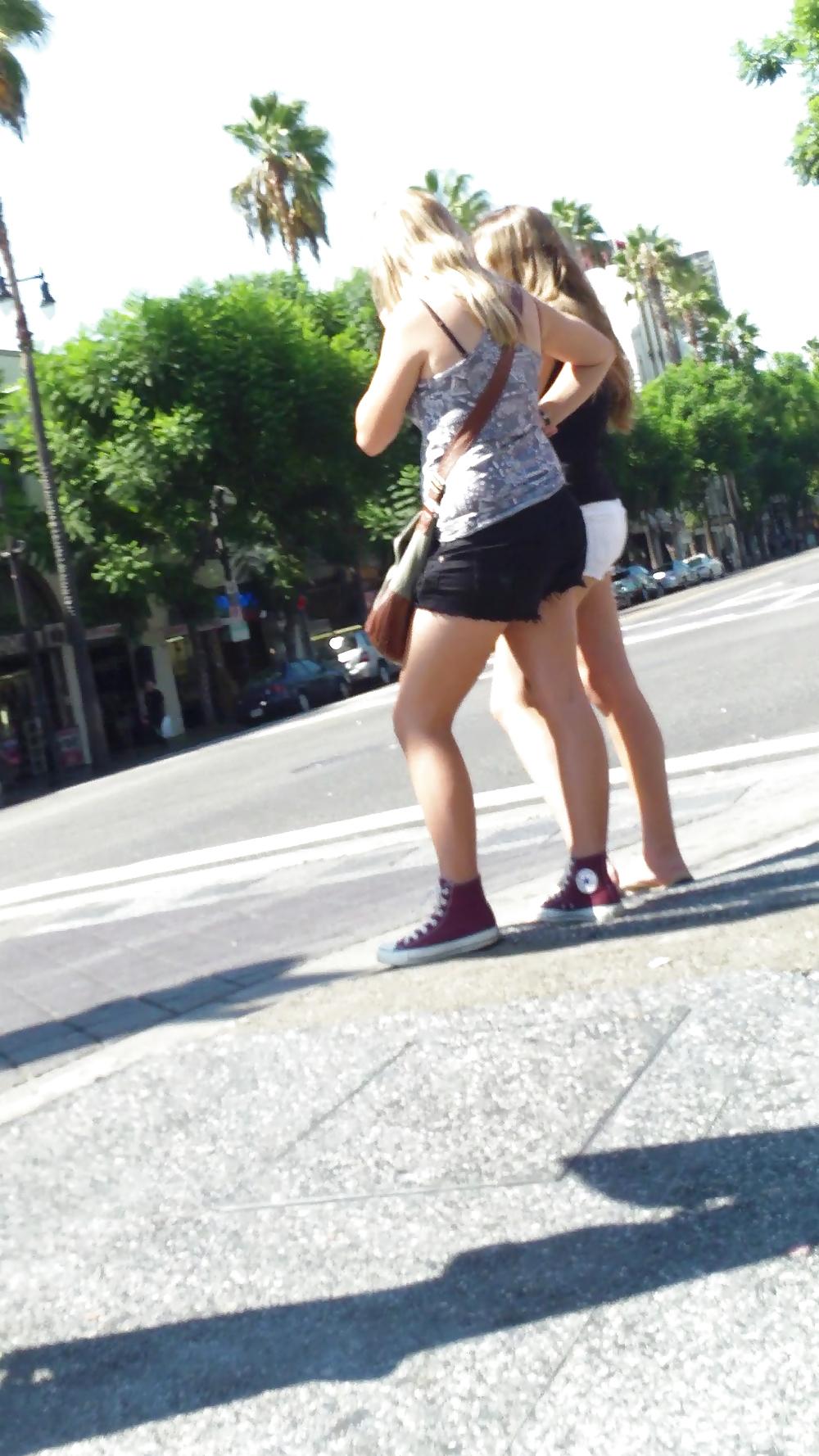 25P Public teen ass & butt in white shorts
