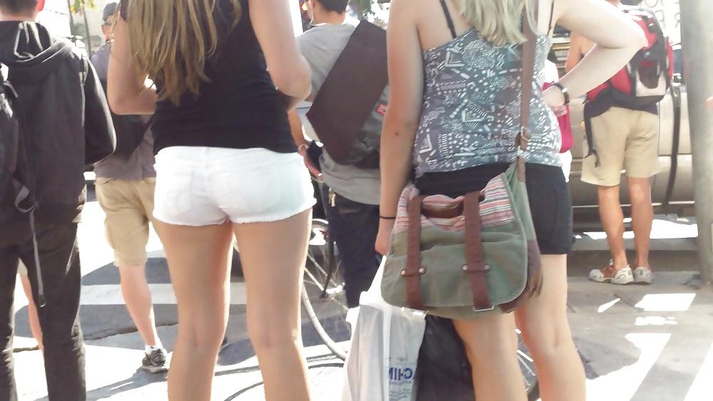25P Public teen ass & butt in white shorts