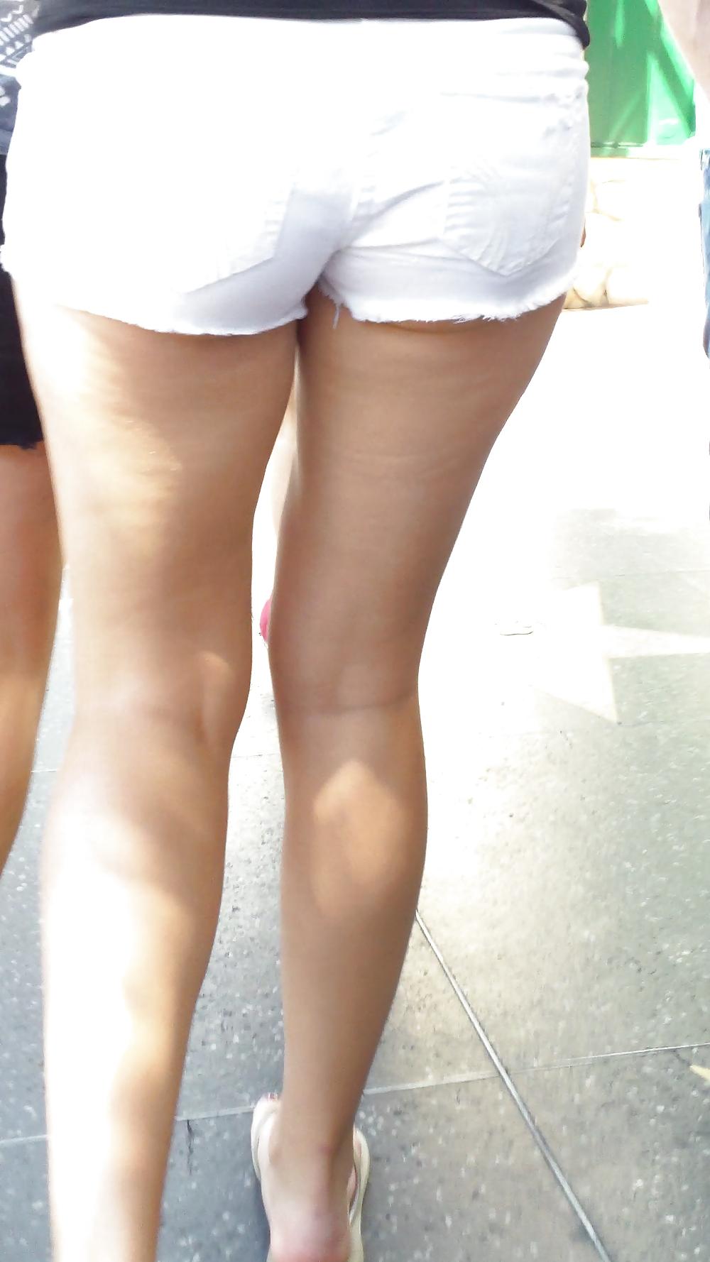 25P Public teen ass & butt in white shorts