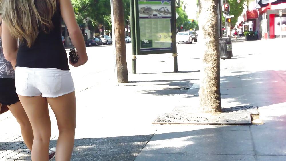 25P Public teen ass & butt in white shorts