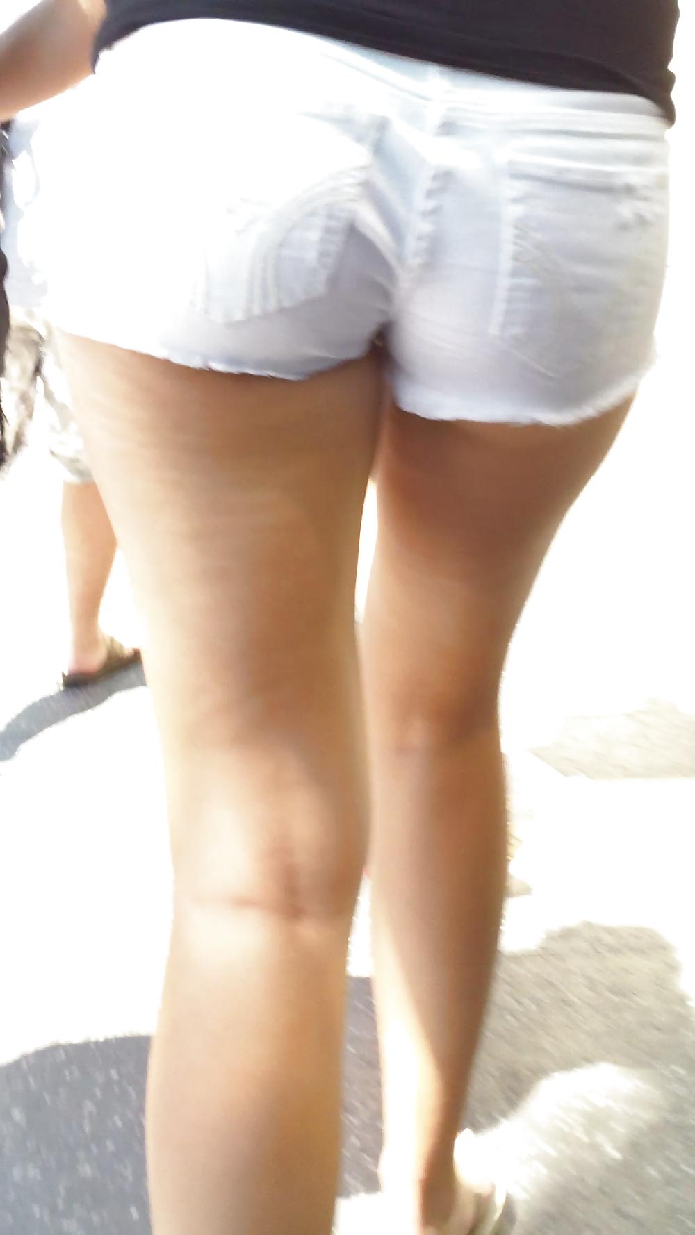 25P Public teen ass & butt in white shorts