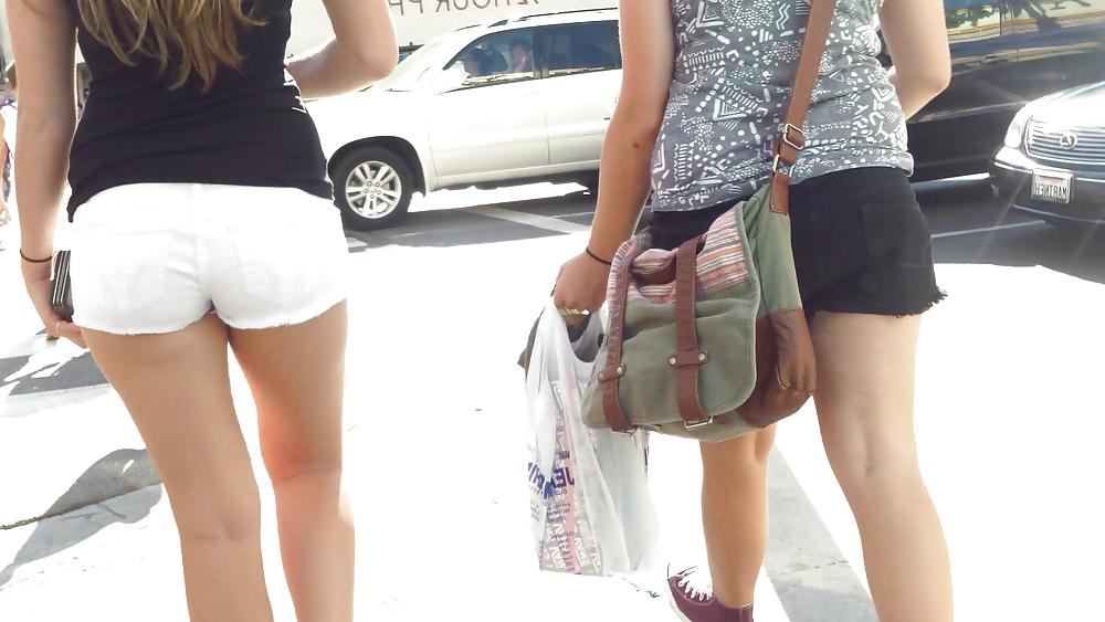 25P Public teen ass & butt in white shorts