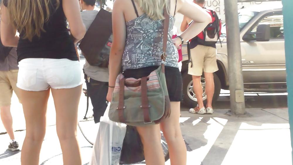 25P Public teen ass & butt in white shorts