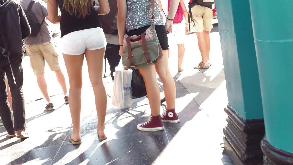 25P Public teen ass & butt in white shorts