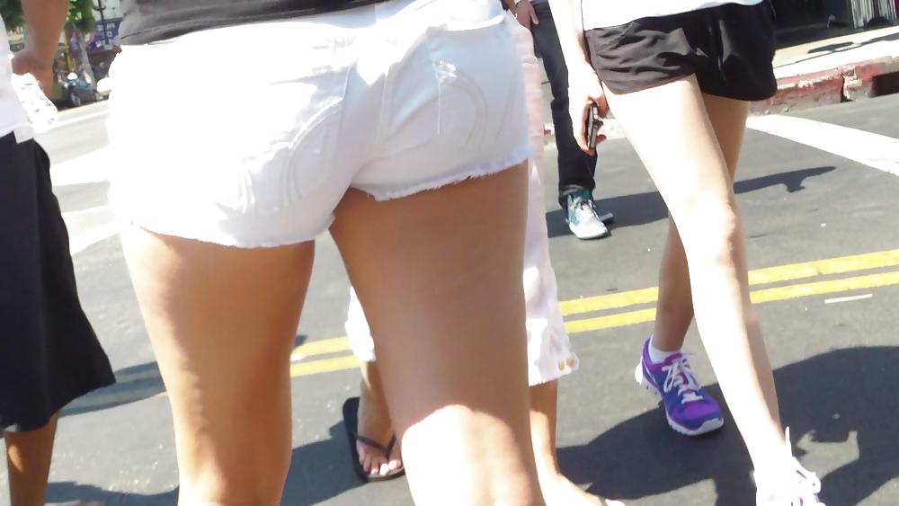 25P Public teen ass & butt in white shorts