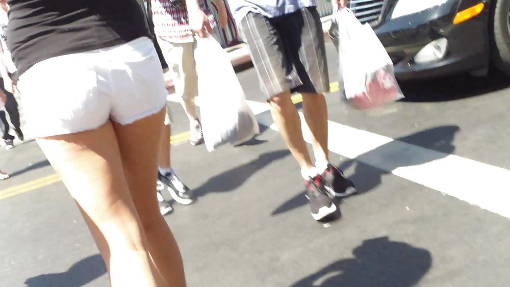 25P Public teen ass & butt in white shorts