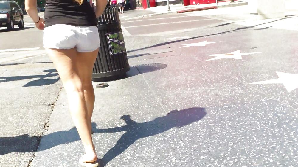 25P Public teen ass & butt in white shorts