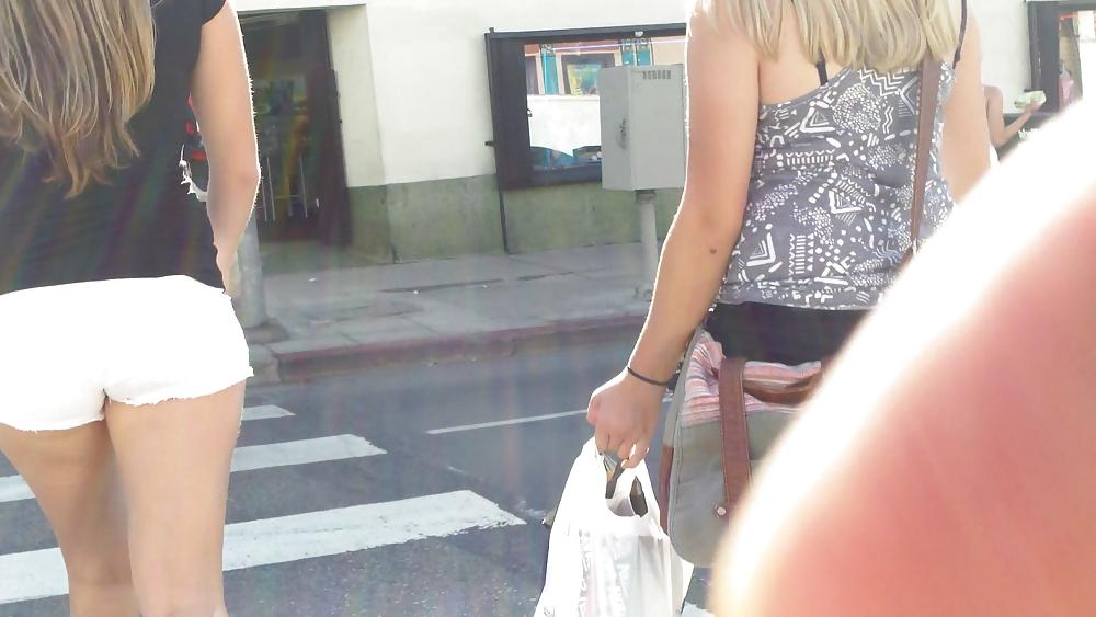 25P Public teen ass & butt in white shorts