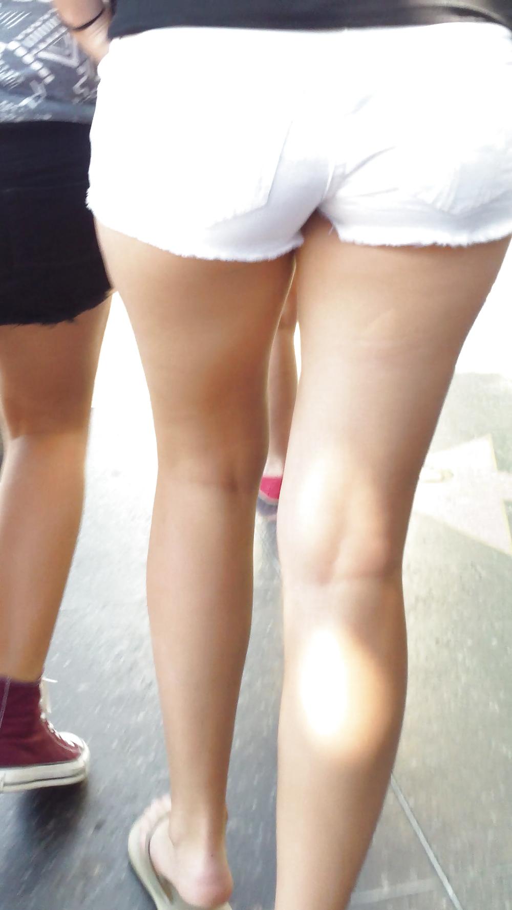 25P Public teen ass & butt in white shorts