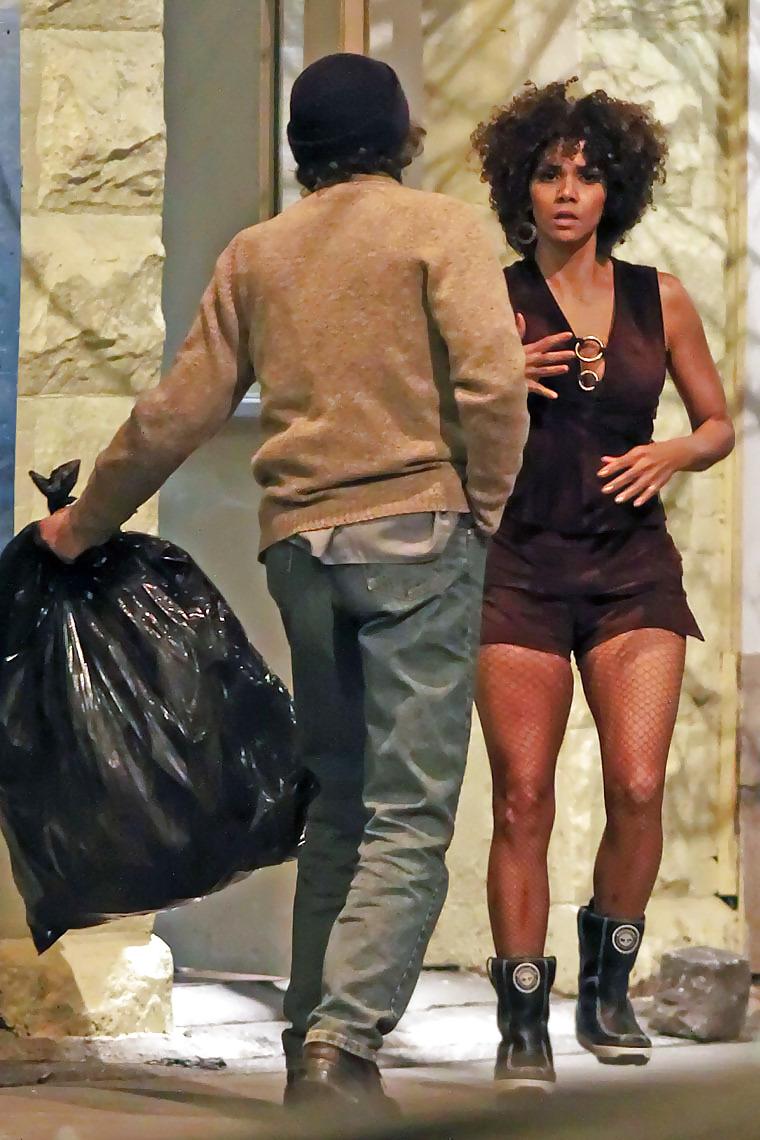 14P Halle Berry topless filming a scene for a movie