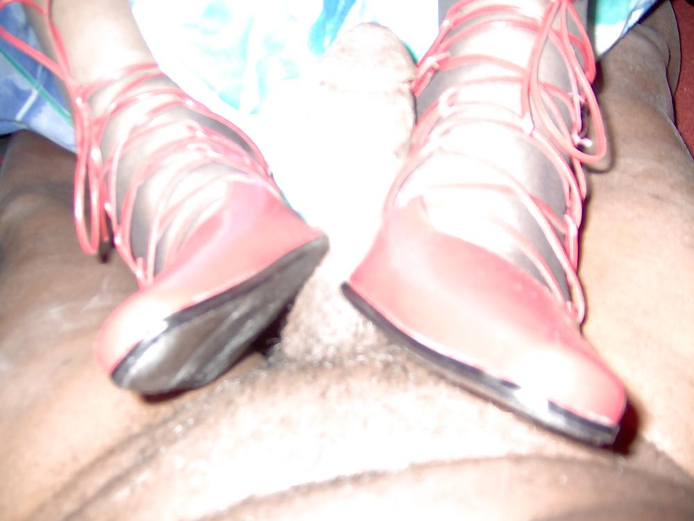 16P Red High Heels and Black Nylon