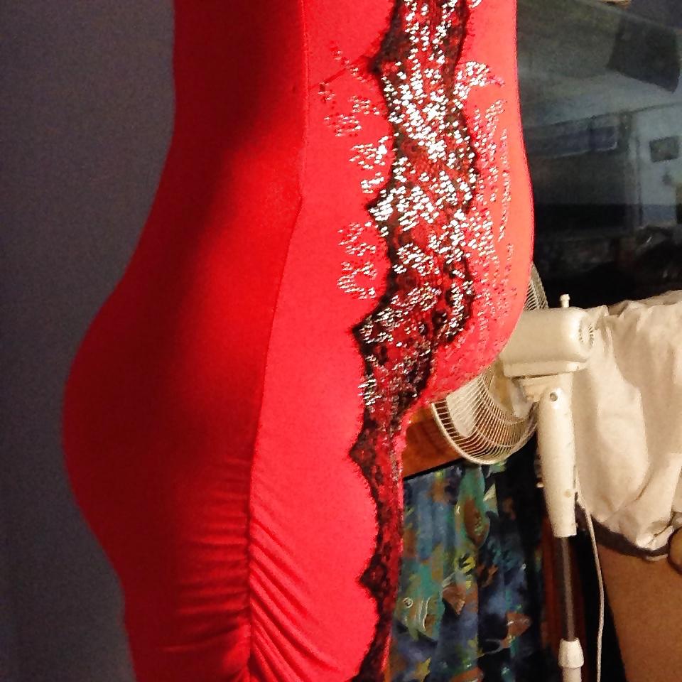 19P Cute body pregnant teen in red amazing curves and bubble bum