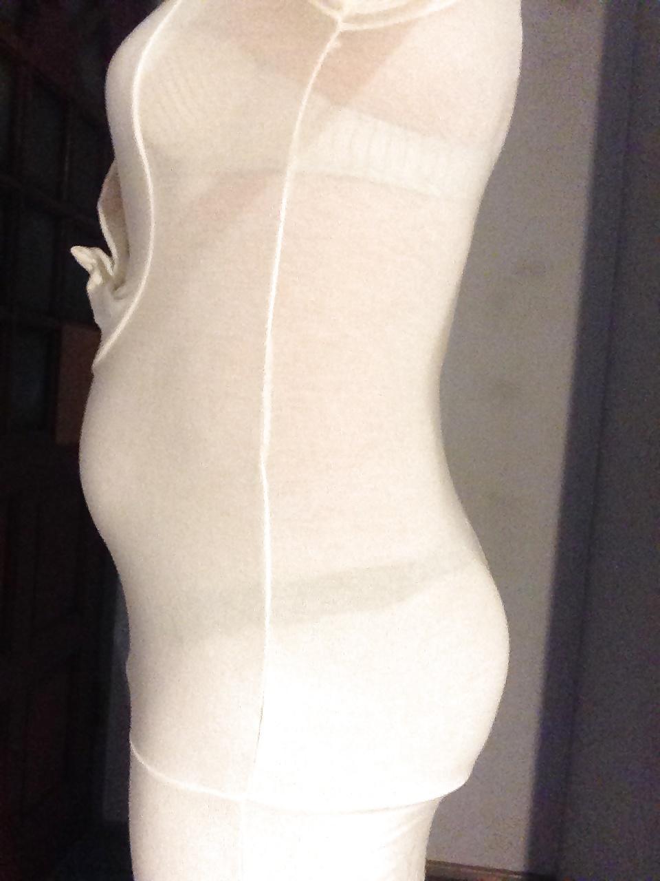 25P Curvy pregnant bubble butt teen slut see thru white dress