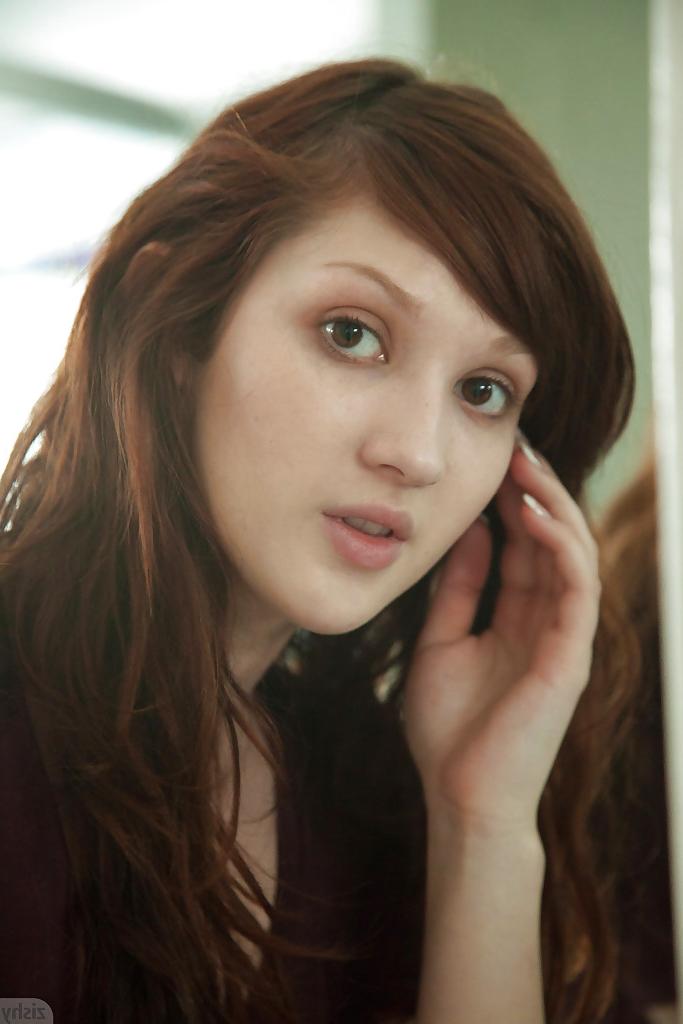 12P Cute redhead amateur Ellena Woods spreading her legs on her bed