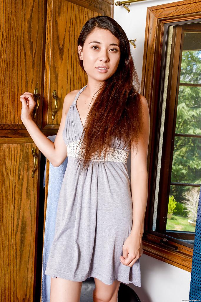 16P Amateur Asian with small titties Anika Love twiddles with her twat