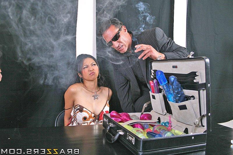 14P Asian gal Mika Tan toying her cunt while getting her butt plugged hardcore