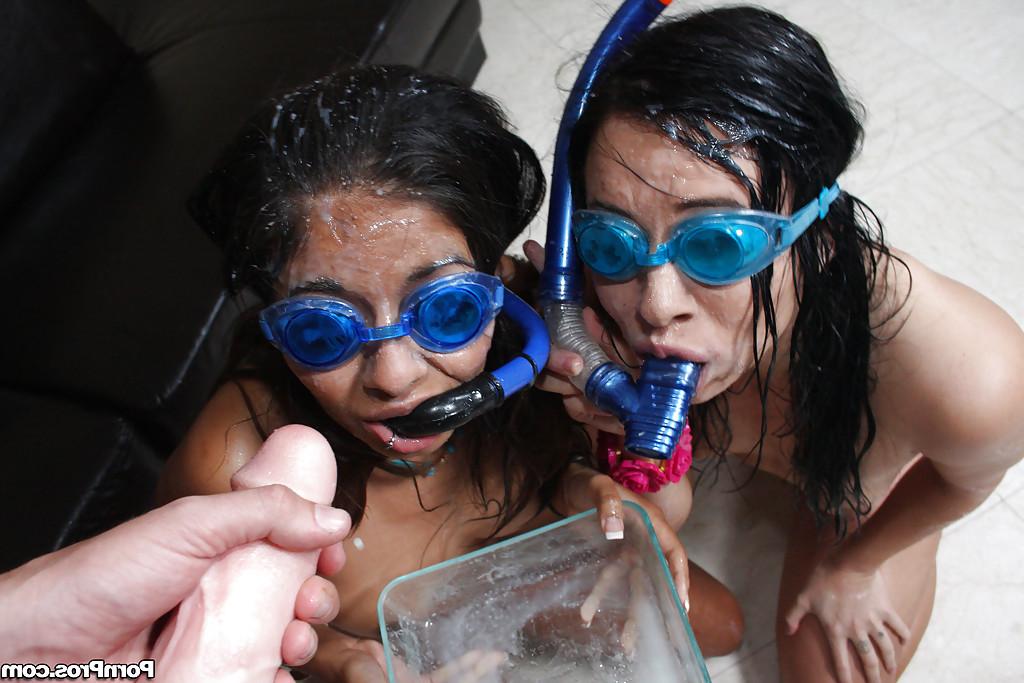 16P Latina teen babes Ashli and Ruby share a big dick cumming with bukkake
