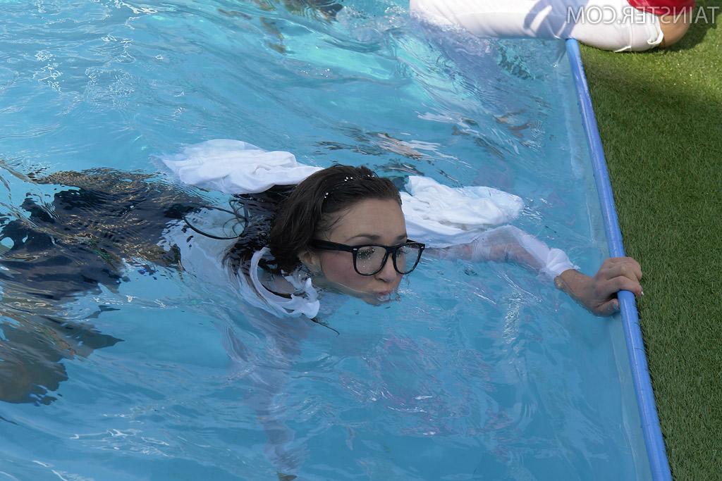 16P Naughty fetish vixens have some wet fully clothed fun in the pool