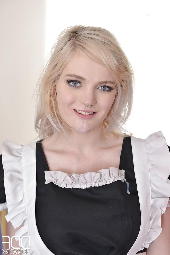 16P Blonde Euro maid Carly Rae taking rough face fucking in hardcore MMF 3some