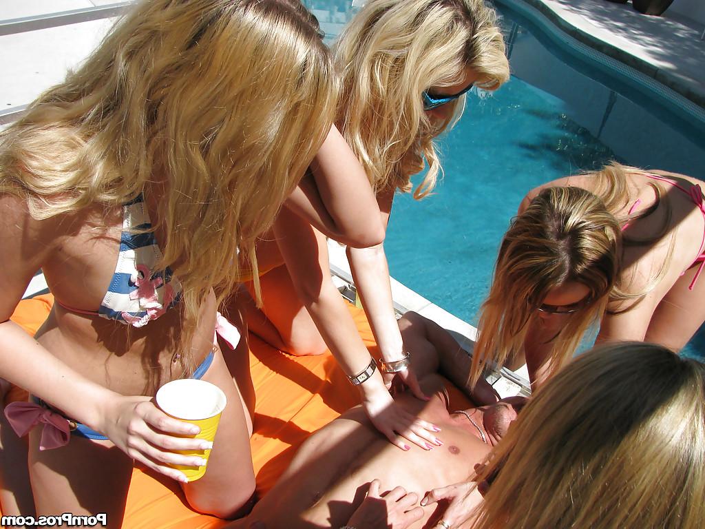 16P Hannah West stripping off bikini for hardcore groupsex by the pool