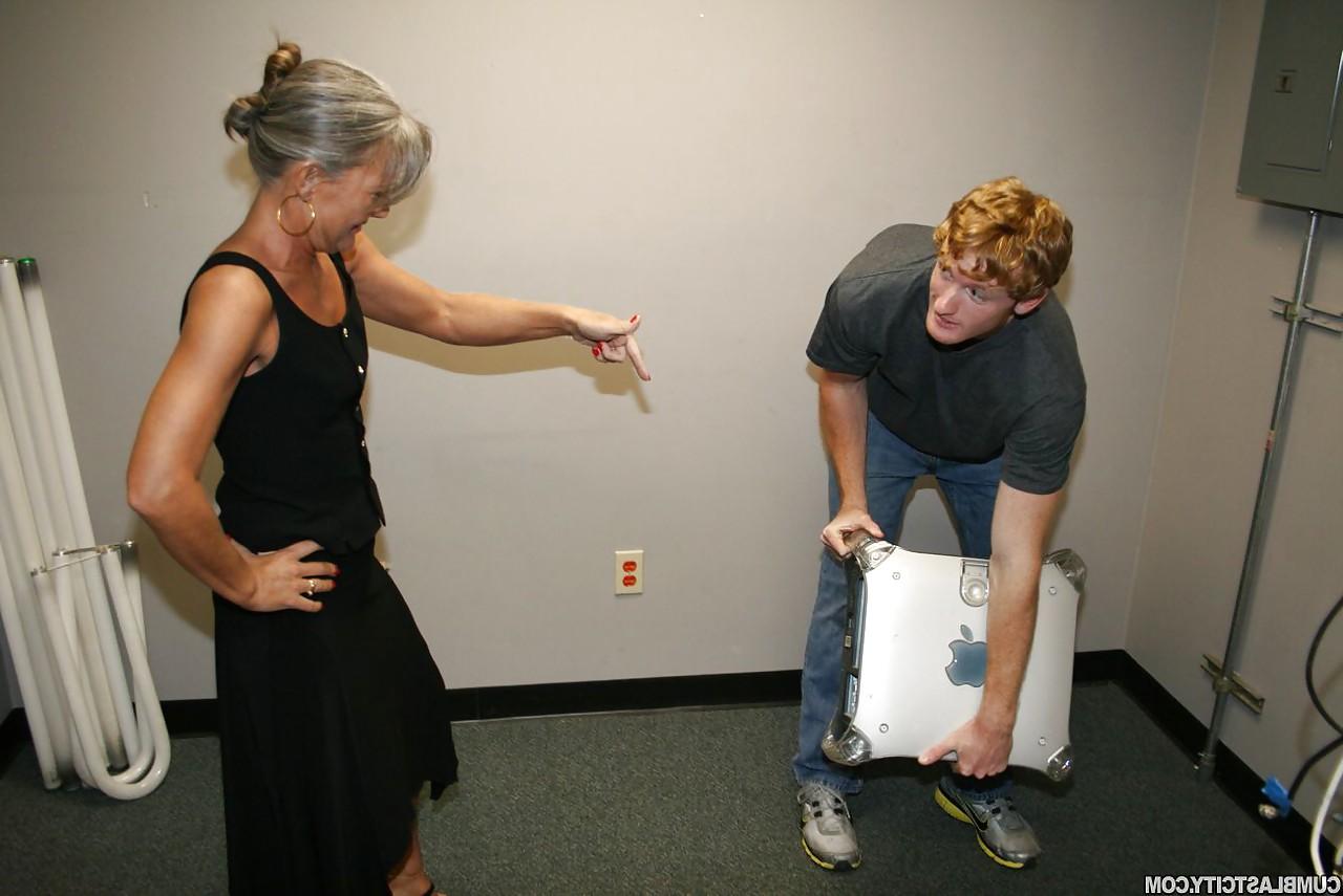 12P Fully clothed horny granny gives hot handjob and gets cum on face