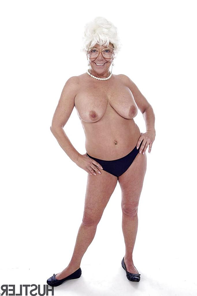 16P Granny pornstar Karen Summer modelling fully clothed before stripping naked