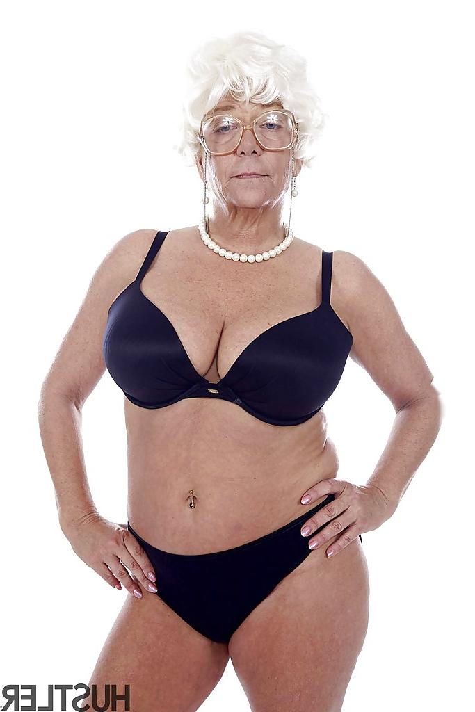 16P Granny pornstar Karen Summer modelling fully clothed before stripping naked