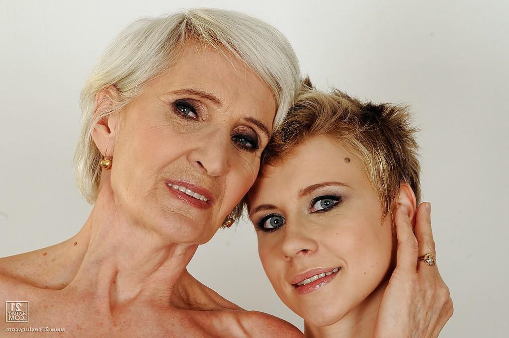 16P Young lesbo Chicky Clarissa strips together with her granny Viviana