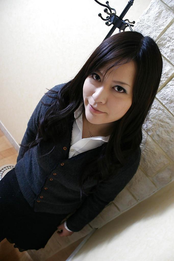 16P Shy asian MILF in dress clothes undressing and exposing her hairy gash