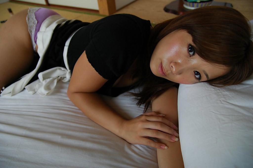 16P Asian MILF Ayumi Chiba undressing and exposing her pussy in close up