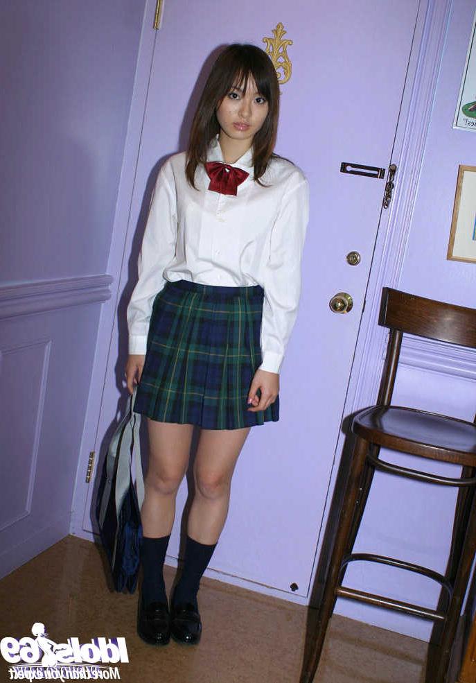 16P Pretty asian teen babe with tiny tits taking off her school uniform