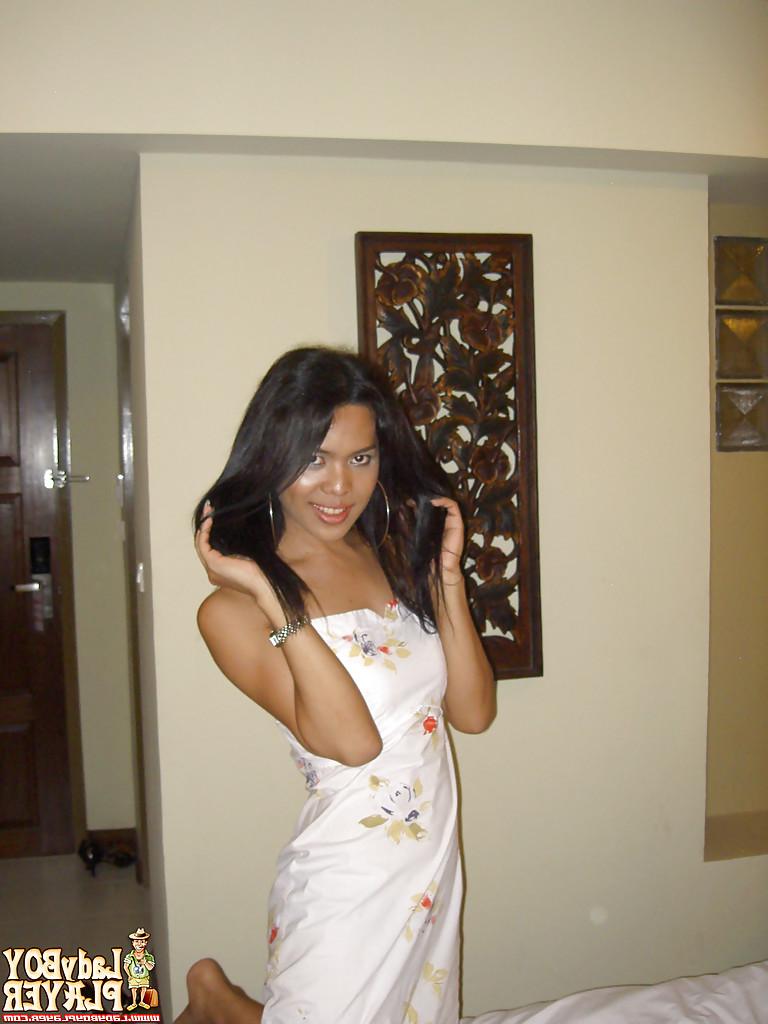 16P Beautiful brunette Thai ladyboy masturbating hairy shecock after undressing