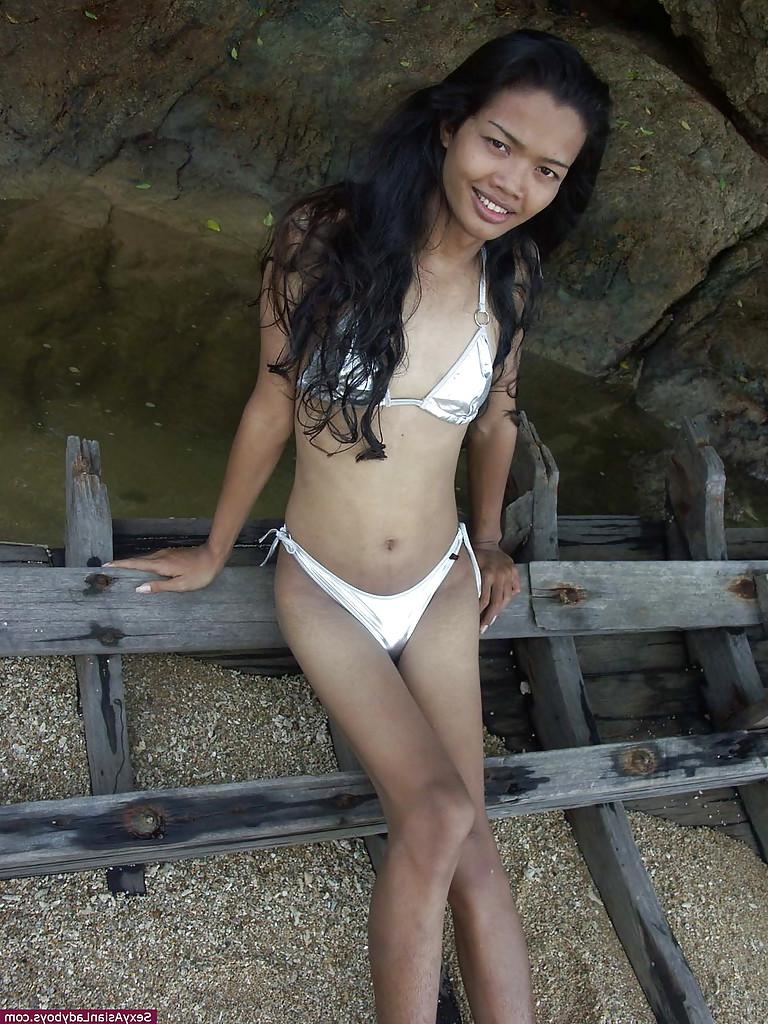 12P Petite brunette Asian ladyboy masturbating in her panties outdoors