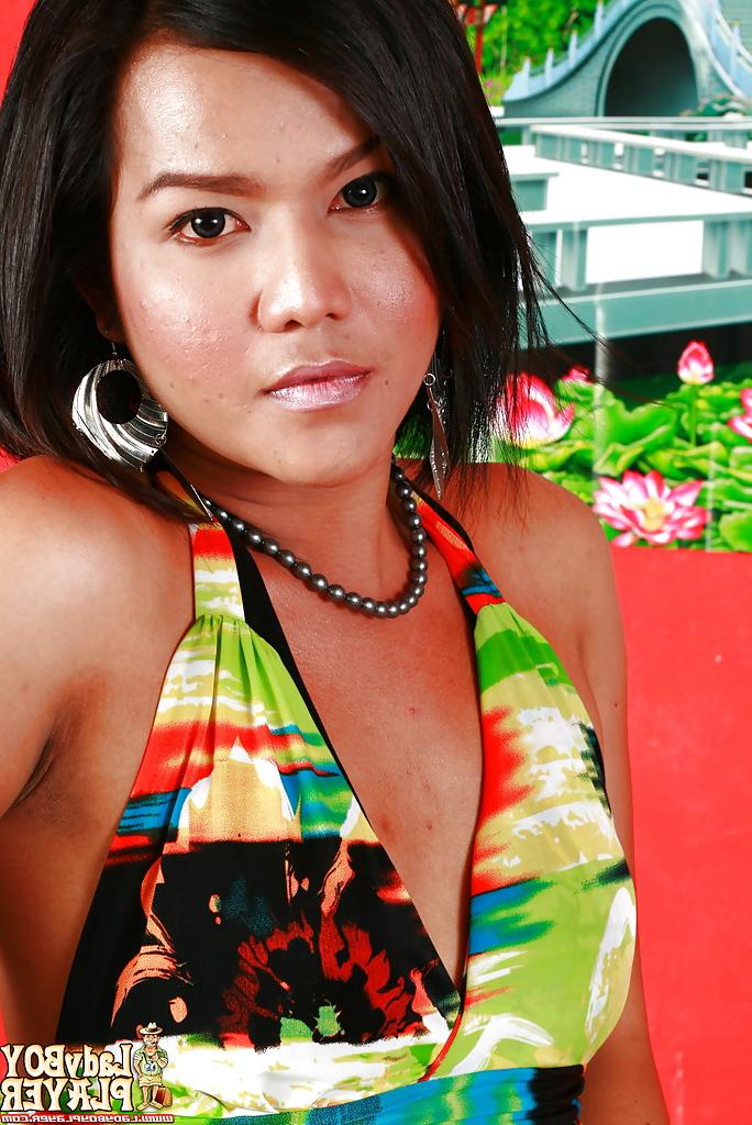 16P Solo Asian ladyboy Katrina A masturbating hairy cock after removing bikini