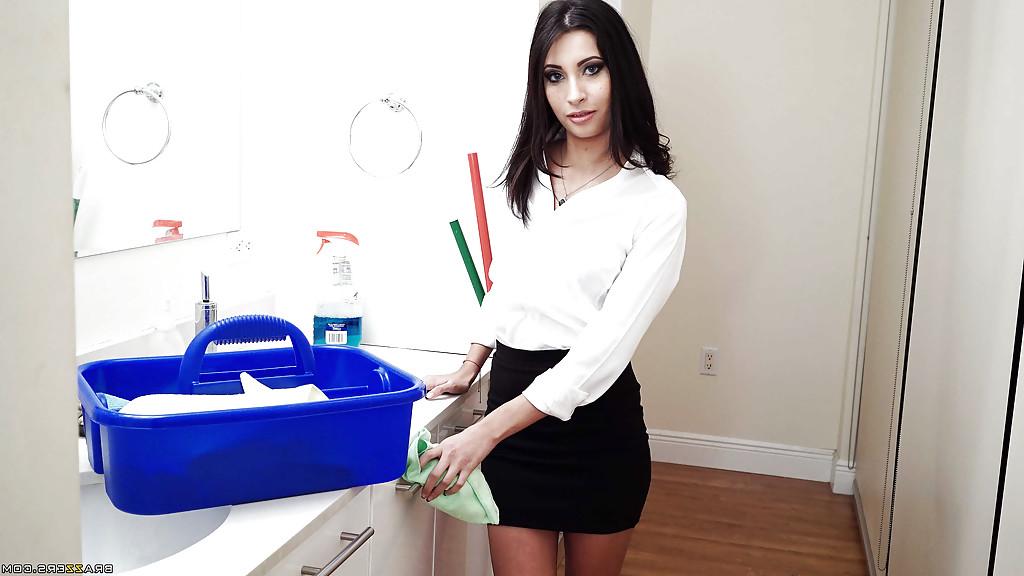 16P Brunette babe Jade Jantzen posing fully clothed in white blouse and skirt