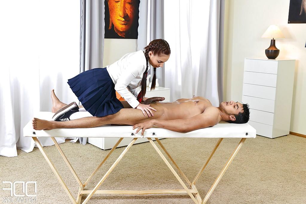 16P Clothed European masseuse Jenny jerking and milking client's cock