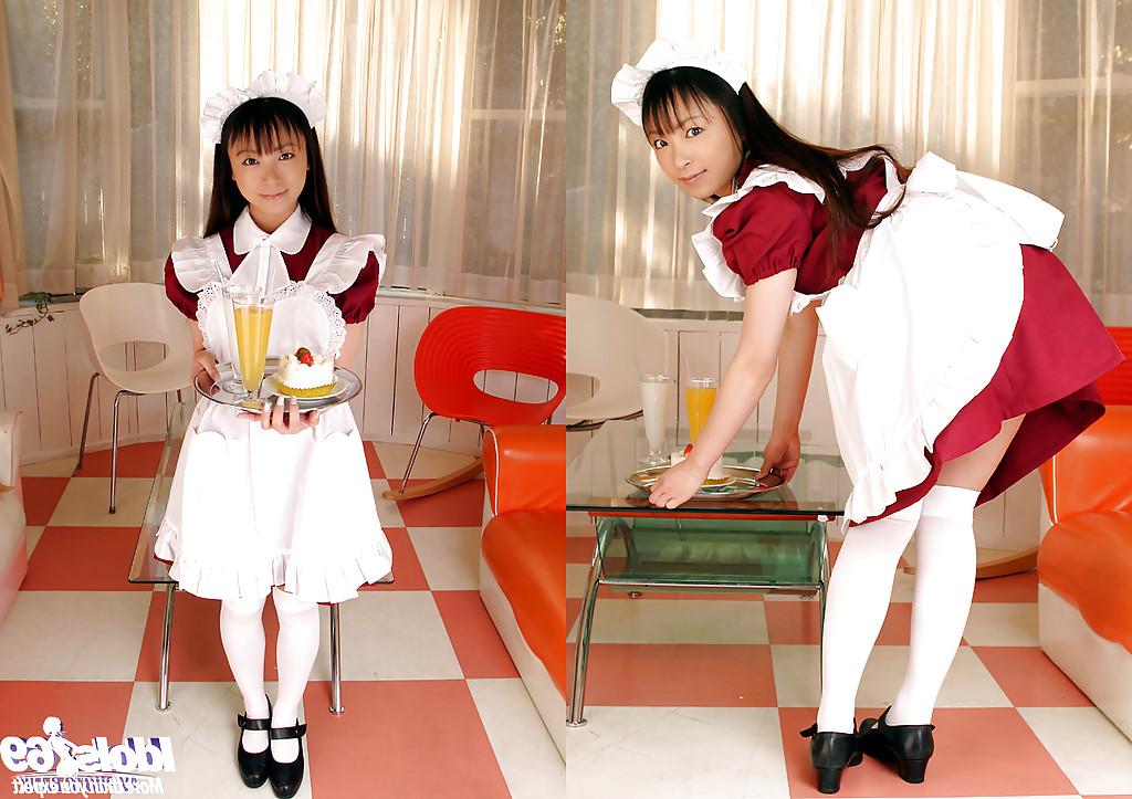 16P Teenage asian maid with tiny tits Emiru Momose slipping off her uniform