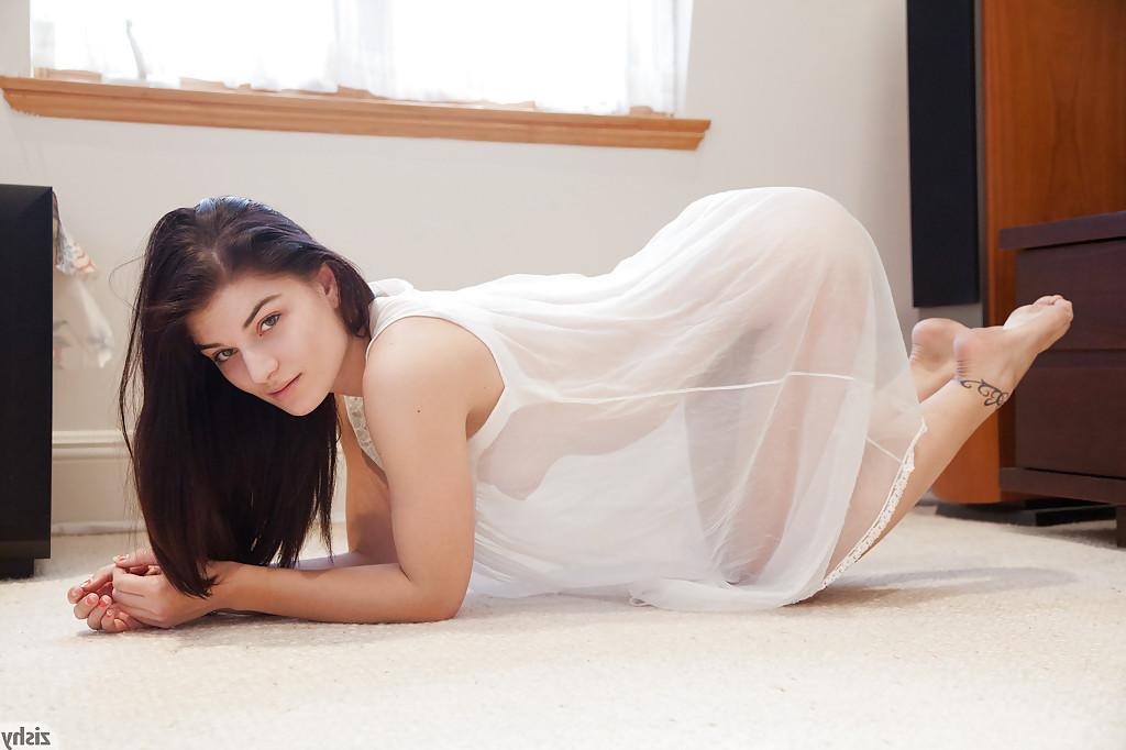 12P Amateur babe Alyson Grey poses for sfw shots in see thru lingerie