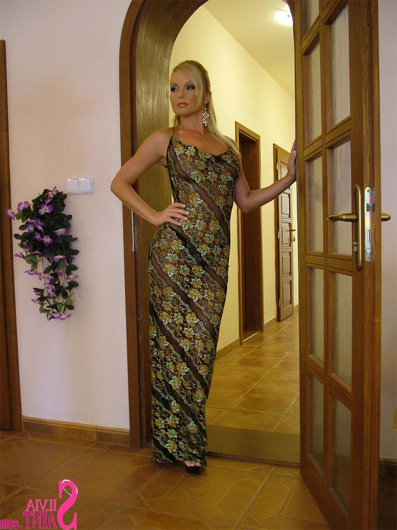 15P Ravishing blonde starlet Silvia poses sensually in a sexy dress
