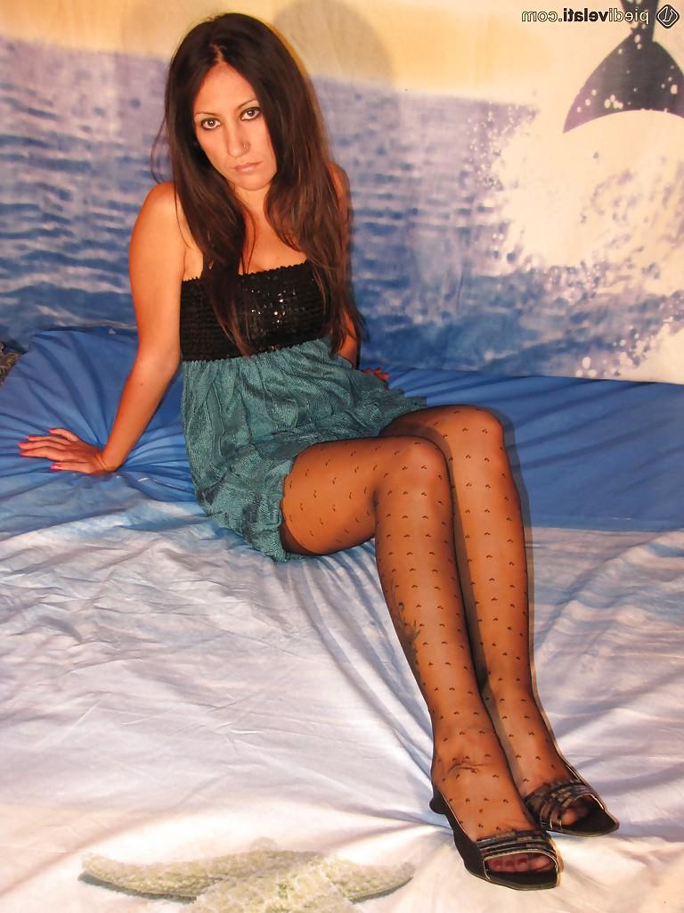 16P Clothed brunette girl is so amazing in her new clean pantyhose